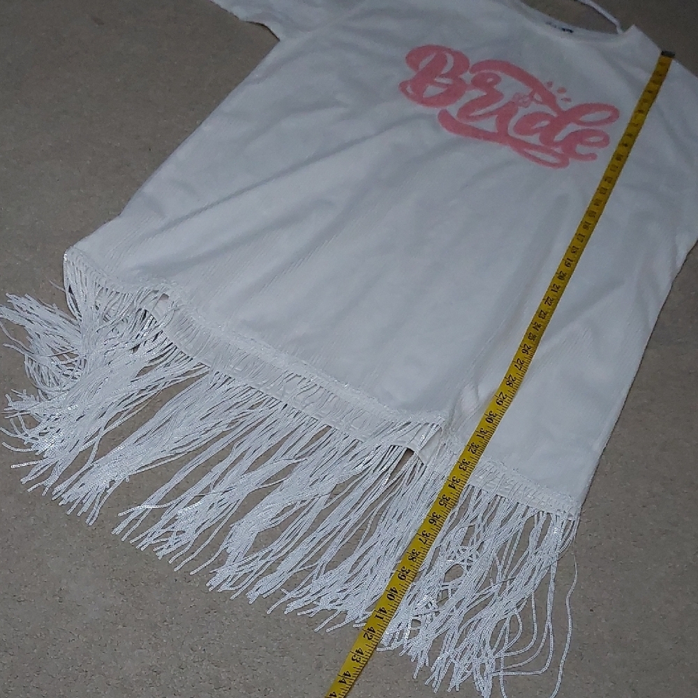 NWT White & Pink Bride Sequin Fringe Mini Dress & Veil Sz 2X - Picture 14 of 15